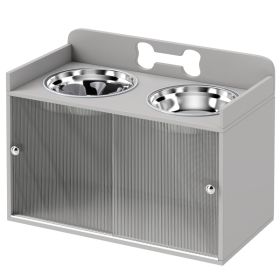 Elevated Dog Bowls with Storage, Raised Dog Bowl Stand with 2 Stainless Steel Bowl for Large Dogs, Gray