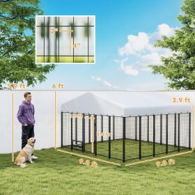PawHut 9.8' x 9.8' Outdoor Dog Kennel with 360° Rotating Feeding Station & Waterproof Cover