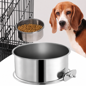 Stainless Steel Hanging Dog Bowl with Clamp Holder – Detachable Crate Food & Water Bowl