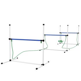 PawHut 6 Piece Dog Agility Training Equipment Set with 3 Hurdles, Spray Water Tube, Whistle, Carry Bag, White