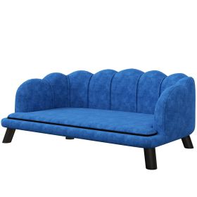 PawHut Pearl Design Pet Sofa for Medium and Large Sized Dogs, Pet Bed with Cushion and Solid Wood Legs, Dark Blue
