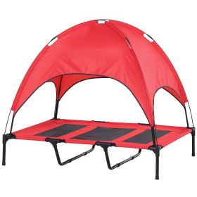48" x 36" Elevated Portable Dog Cot Cooling Pet Bed with UV Protection Canopy Shade, Red