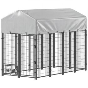 8' x 4' x 6' Outdoor Dog Kennel, Dog Kennel Outside Run with Rotating Bowls, Waterproof & UV Resistant Cover
