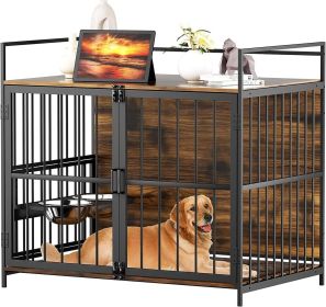 Furniture-Style Heavy Duty Dog Crate for Large Dogs – Indoor Wooden Dog Kennel with Storage & Feeding Station – 41"