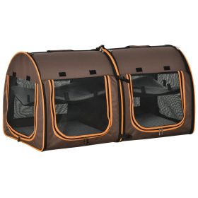 PawHut Portable Cage 39 Twin Compartment Show House with Soft Cushions Storage Bag Brown
