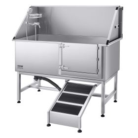 62 Inch Dog Grooming Bath Tub Stainless Steel w Ramp Water Filter