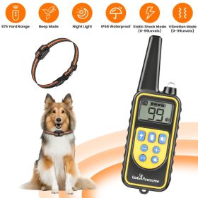 Dog Training Collar with Remote – IP68 Waterproof Rechargeable Dog Training System for 1 or 2 Dogs (Option: Yellow 1 Collar)