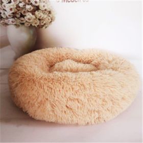 Round Long Hairy Autumn And Winter Nest Pad Cat Mattress (Option: Apricot-100cm)