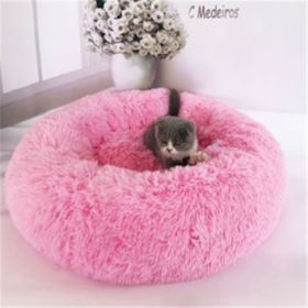 Round Long Hairy Autumn And Winter Nest Pad Cat Mattress (Option: Bright powder-80cm)