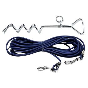 Ground Stake Dog Leash System – 30 Ft Outdoor Dog Tie-Out Cable with Heavy-Duty Ground Anchor (Option: Navy blue-9M)