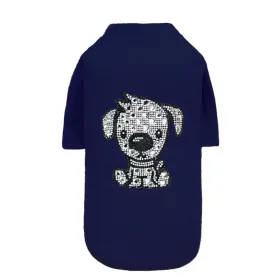 Doggie Sleeved Tee – Rhinestone Navy Designer Dog Shirt by Hello Doggie (Color: Navy, size: XXS)