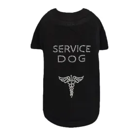 Service Dog Tee – Rhinestone Service Dog Designer Shirt by Hello Doggie (Color: Black, size: XXS)