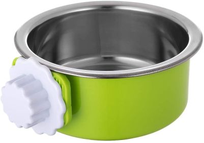 Removable Hanging Food Stainless Steel Water Bowl Cage Bowl for Dogs (Color: Green)